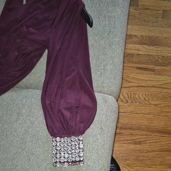 Symphony Purple One Shoulder Dress With Rhinestones. - Picture 6 of 6